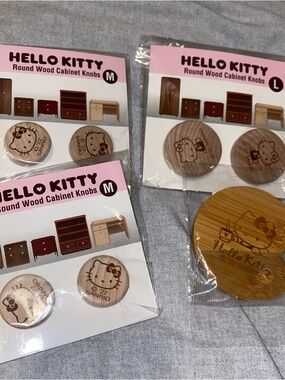 Hello Kitty Natural Wood Round Cabinet Knobs and Bamboo cup lid